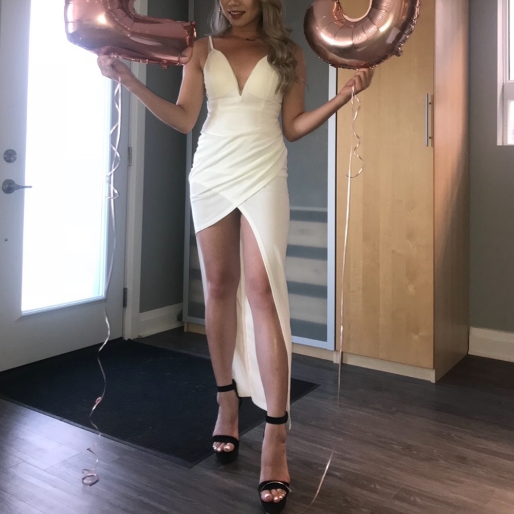 Long White V Dress